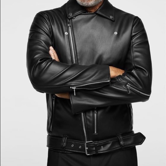 Zara Other - Zara Men’s Faux Leather Black Biker Jacket